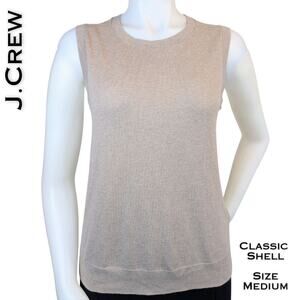 J.Crew Classic Knit Shell Sweater Medium Heather Beige Sleeveless Cotton Basics